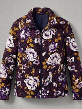 Lands End Women's XL Quilted Floral Jacket Purple Cottagecore Cabincore